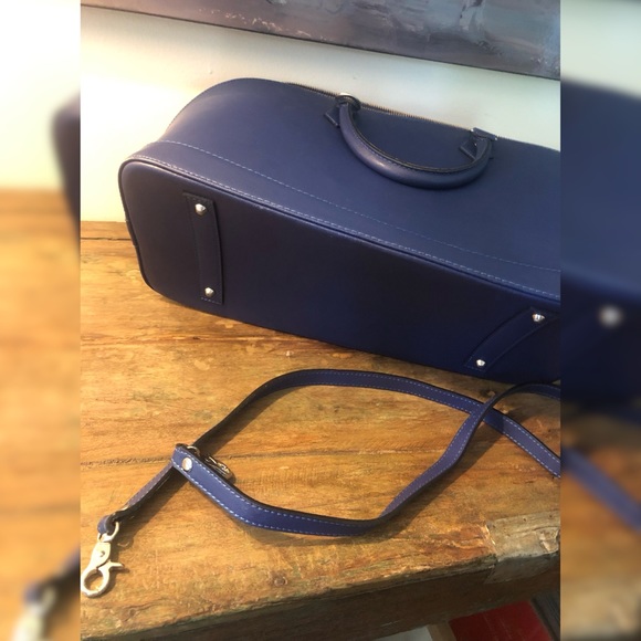 Pulcati Blue Structured Saffiano Leather Satchel